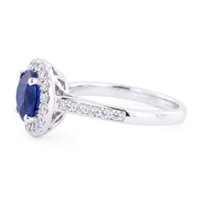 Afbeelding in Gallery-weergave laden, Vonkende Natuurlijke echte diamant ( niet in het laboratorium gekweekt )en Halo ring Rond geslepen Ceylon Sapphire 3,50 karaat goud
