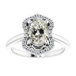 Vrouwen Aangepaste Sieraden Halo Ring Ovaal Oude Geslepen Echt Diamant