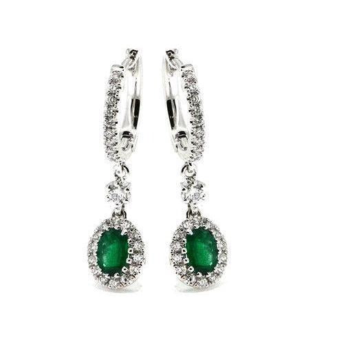 Vrouwen Dangle Oorbellen 4,50 karaat groene smaragd met diamanten goud 14K