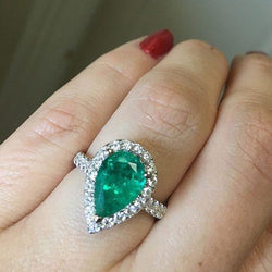 Vrouwen Emerald diamanten ring wit goud 14K 5 karaat edelsteen sieraden