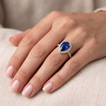 Afbeelding in Gallery-weergave laden, Vrouwen Halo Diamond Ring Peer Sri Lankaanse saffier 5 karaat
