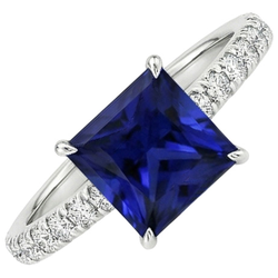 Dames Solitaire Accent Ring met Blauwe Saffier en Natuurlijke uit de aarde gewonnen Diamant 5.5 Karaat
