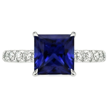 Afbeelding in Gallery-weergave laden, Dames Solitaire Accent Ring met Blauwe Saffier en Natuurlijke uit de aarde gewonnen Diamant 5.5 Karaat
