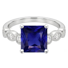 Afbeelding in Gallery-weergave laden, Natuurlijke Echte (Niet Labgekweekt) Dames Solitaire Blauwe Saffier Ring met Accenten Vintage Stijl 6 Karaat
