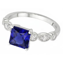 Afbeelding in Gallery-weergave laden, Natuurlijke Echte (Niet Labgekweekt) Dames Solitaire Blauwe Saffier Ring met Accenten Vintage Stijl 6 Karaat
