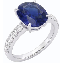 Afbeelding in Gallery-weergave laden, Dames Solitaire Ovaal Geslepen Saffier Ring &amp; Geaccentueerde Natuurlijke uit de aarde gewonnen Diamanten 5.50 Karaat
