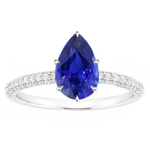 Afbeelding in Gallery-weergave laden, Vrouwen Solitaire Ring Met Diamanten Accenten Peer Blauwe Saffier 4 Karaat
