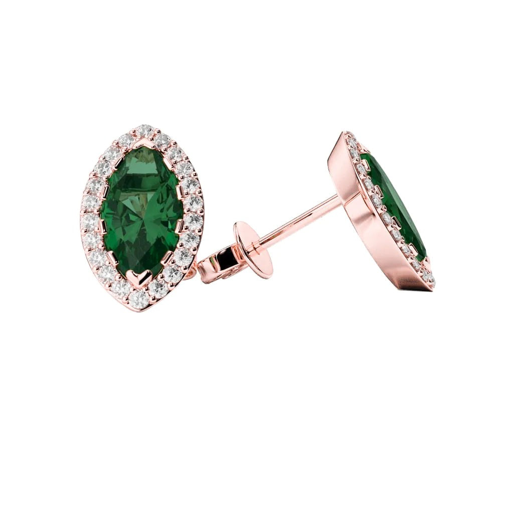 Vrouwen Stud Halo oorbellen Prong Set 4,90 karaat groene smaragd met diamant