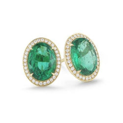 Vrouwen Studs Halo oorbellen 10,80 karaat groene smaragd en diamanten Yg 14K