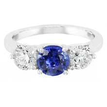 Afbeelding in Gallery-weergave laden, Vrouwen drie stenen ronde natuurlijke blauwe saffier ring 2 karaat Natuurlijke echte diamant ( niet in het laboratorium gekweekt )en
