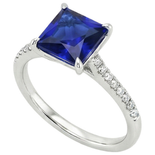 Afbeelding in Gallery-weergave laden, Dames Gouden Princess Blauwe Saffier &amp; Natuurlijke uit de aarde gewonnen Diamanten Verlovingsring 5.50 Karaat

