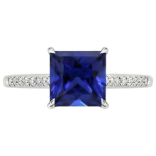 Afbeelding in Gallery-weergave laden, Dames Gouden Princess Blauwe Saffier &amp; Natuurlijke uit de aarde gewonnen Diamanten Verlovingsring 5.50 Karaat
