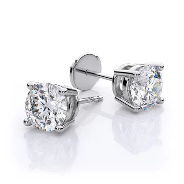 Vrouwen Ronde Echt Diamanten Solitaire Oorbel Wit Goud 2,10 Karaat