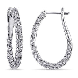Vrouwen 14K White Gold Round Cut Echt Diamond Hoop Ear Ring Sieraden 3 Ct.
