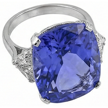 Afbeelding in Gallery-weergave laden, WG 14K AAA kussen tanzaniet en biljoen Natuurlijke echte diamanten ( niet in een laboratorium gekweekt ) 6.31 ct. 3 stenen ring
