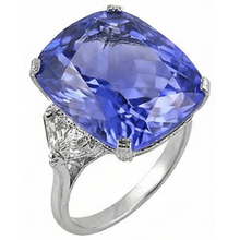 Afbeelding in Gallery-weergave laden, WG 14K AAA kussen tanzaniet en biljoen Natuurlijke echte diamanten ( niet in een laboratorium gekweekt ) 6.31 ct. 3 stenen ring
