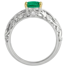 Afbeelding in Gallery-weergave laden, Rond Briljant Fijne Smaragd ring in Tweekleurig 14K Goud – bovenaanzicht
