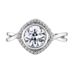 Halo Zetting Ring 14K Witgoud met Fijne Diamant – 2 karaat