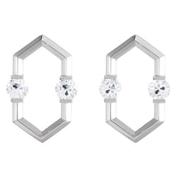 Witgoud Zeshoekige Echte Diamant Oorknopjes 2 Karaat Ronde Oude Mijnwerker