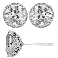 Antiek Cushion Diamant Oorbellen – 5 karaat in 14K Witgoud