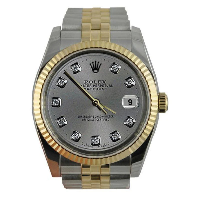 Wijzerplaat Rolex Heren Datumjust Horloge Gecanneleerde lunette Roestvrij staal en goud jubileum
