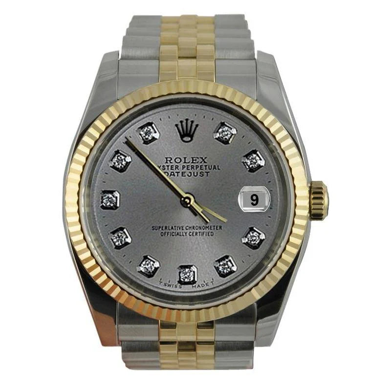Wijzerplaat Rolex Heren Datumjust Horloge Gecanneleerde lunette Roestvrij staal en goud jubileum
