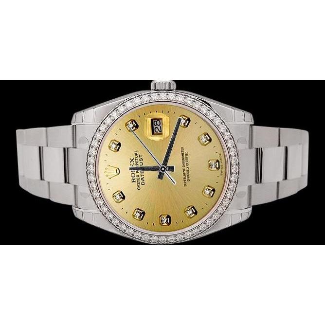 Wijzerplaat met diamanten rand Rolex Datumjust-horloge en roestvrijstalen SNELLE INSTELLING
