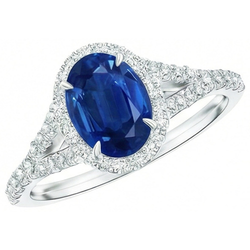 Wit goud 14K blauwe saffier ovale Natuurlijke echte diamanten ( niet in een laboratorium gekweekt ) ring 2.50 karaat sieraden