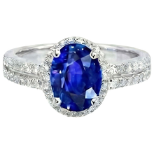 Afbeelding in Gallery-weergave laden, Witgoud 4.81 Karaat Ceylonsaffier Natuurlijke uit de aarde gewonnen Diamanten Dubbele Ringband Ring
