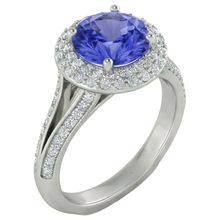 Afbeelding in Gallery-weergave laden, echte round tanzaniet 3.75karaat ring close-up detail
