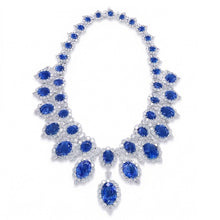 Afbeelding in Gallery-weergave laden, Witgoud 291.17 Karaat Blauwe Saffier &amp; Witte IGI GECERTIFICEERDE Diamanten Halsketting Sieraden
