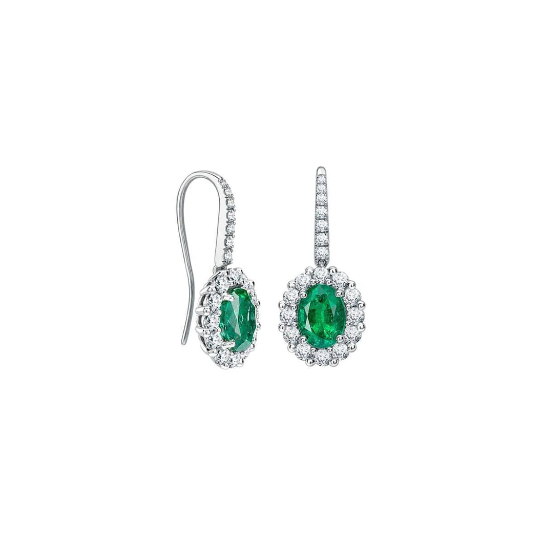Witgoud 4,94 karaat groene smaragd met diamanten bungelende oorbellen