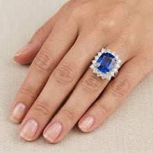 Afbeelding in Gallery-weergave laden, Witgoud Sri Lanka Saffier Kussen Natuurlijke uit de aarde gewonnen Diamanten Ring 6 Karaat
