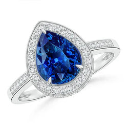 Wit goud 14K 4.90 Karaat Sri Lanka blauwe saffier Halo diamanten ring