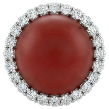 Afbeelding in Gallery-weergave laden, Witgouden 14K 15 karaat verlovingsring met rood koraal en Natuurlijke echte diamanten ( niet in een laboratorium gekweekt )
