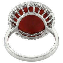 Afbeelding in Gallery-weergave laden, Witgouden 14K 15 karaat verlovingsring met rood koraal en Natuurlijke echte diamanten ( niet in een laboratorium gekweekt )
