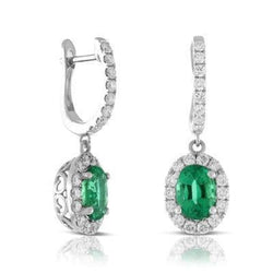 Witgouden 14K Lady Dangle Oorbellen 6,28 Ct groene smaragd en diamanten