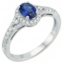 Witgouden 14K ovale geslepen Ceylon blauwe saffier 3 karaat Natuurlijke echte diamanten ( niet in een laboratorium gekweekt ) ring