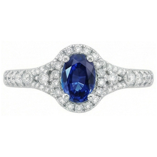 Afbeelding in Gallery-weergave laden, Witgouden 14K ovale geslepen Ceylon blauwe saffier 3 karaat Natuurlijke echte diamanten ( niet in een laboratorium gekweekt ) ring
