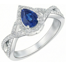 Afbeelding in Gallery-weergave laden, Witgouden 14K peer en rond geslepen Sri Lanka blauwe saffier ring van 4.90 ct
