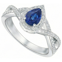 Afbeelding in Gallery-weergave laden, Witgouden 14K peer en rond geslepen Sri Lanka blauwe saffier ring van 4.90 ct
