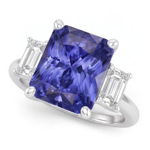 Afbeelding in Gallery-weergave laden, Witgouden Drie Stenen Ring Smaragd Natuurlijke uit de aarde gewonnen Diamant Radiant Blauwe Saffier 5 Karaat
