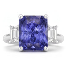 Afbeelding in Gallery-weergave laden, Witgouden Drie Stenen Ring Smaragd Natuurlijke uit de aarde gewonnen Diamant Radiant Blauwe Saffier 5 Karaat
