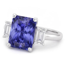 Afbeelding in Gallery-weergave laden, Witgouden Drie Stenen Ring Smaragd Natuurlijke uit de aarde gewonnen Diamant Radiant Blauwe Saffier 5 Karaat
