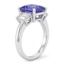 Afbeelding in Gallery-weergave laden, Witgouden Drie Stenen Ring Smaragd Natuurlijke uit de aarde gewonnen Diamant Radiant Blauwe Saffier 5 Karaat
