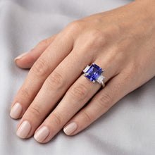 Afbeelding in Gallery-weergave laden, Witgouden Drie Stenen Ring Smaragd Natuurlijke uit de aarde gewonnen Diamant Radiant Blauwe Saffier 5 Karaat
