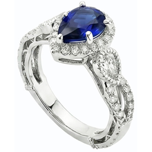 Afbeelding in Gallery-weergave laden, Witgouden Halo Blauwe Saffier Ring &amp; Diamanten 4 Karaat
