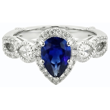 Afbeelding in Gallery-weergave laden, Witgouden Halo Blauwe Saffier Ring &amp; Diamanten 4 Karaat
