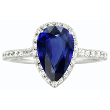 Afbeelding in Gallery-weergave laden, Witgouden Halo Ceylon Sapphire Ring met geaccentueerde Natuurlijke echte diamant ( niet in het laboratorium gekweekt )en 4 karaat
