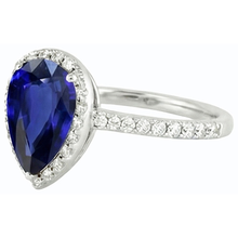 Afbeelding in Gallery-weergave laden, Witgouden Halo Ceylon Sapphire Ring met geaccentueerde Natuurlijke echte diamant ( niet in het laboratorium gekweekt )en 4 karaat
